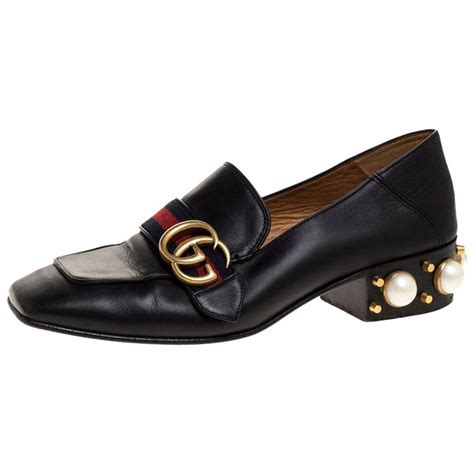 women black gucci loafer on|gucci pearl heel loafer.